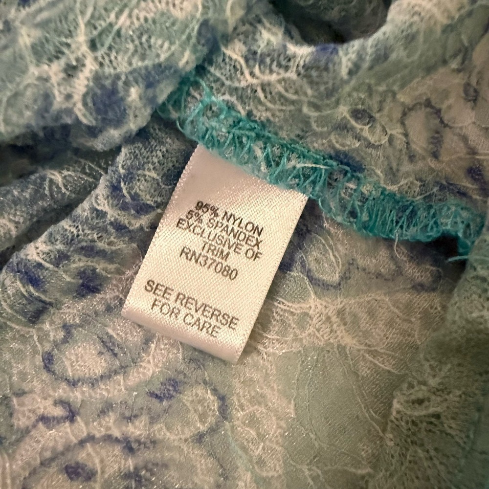 Cato Blue Teal Mesh Top 26/28W Ethereal Boho Whimsical Flowy Airy Semi Sheer - Picture 4 of 14